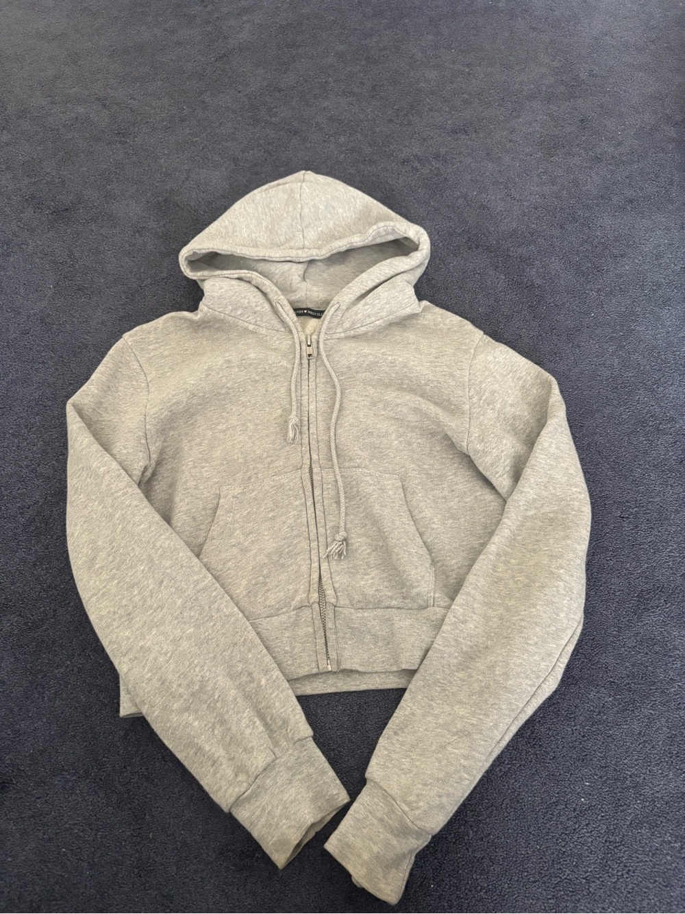 Brandy Melville Light Gray Cropped Zip-Up Hoodie